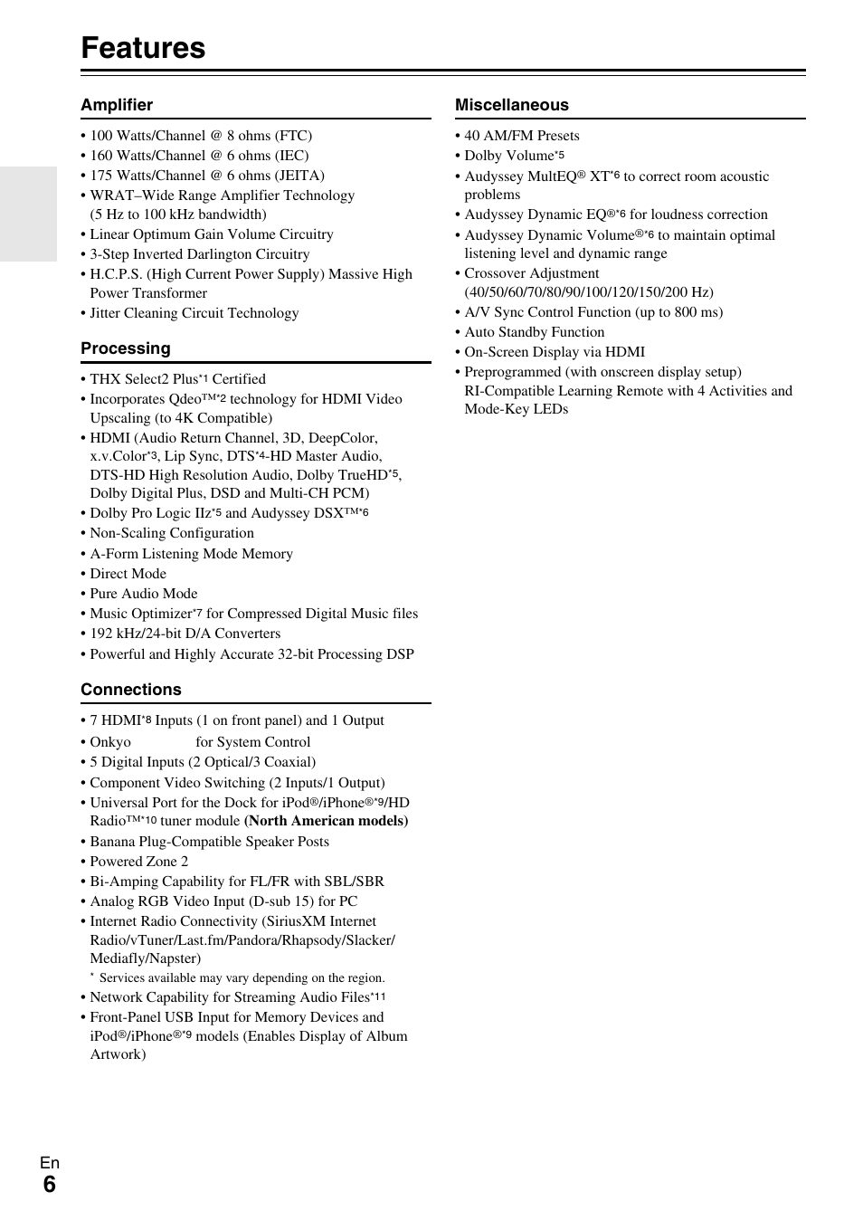 Features | Onkyo HT-RC370 User Manual | Page 6 / 92