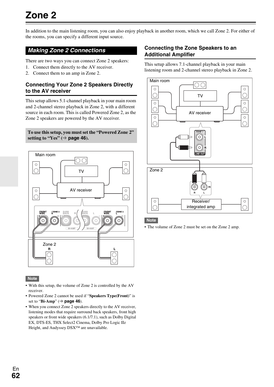 Zone 2, Making zone 2 connections | Onkyo HT-RC370 User Manual | Page 62 / 92