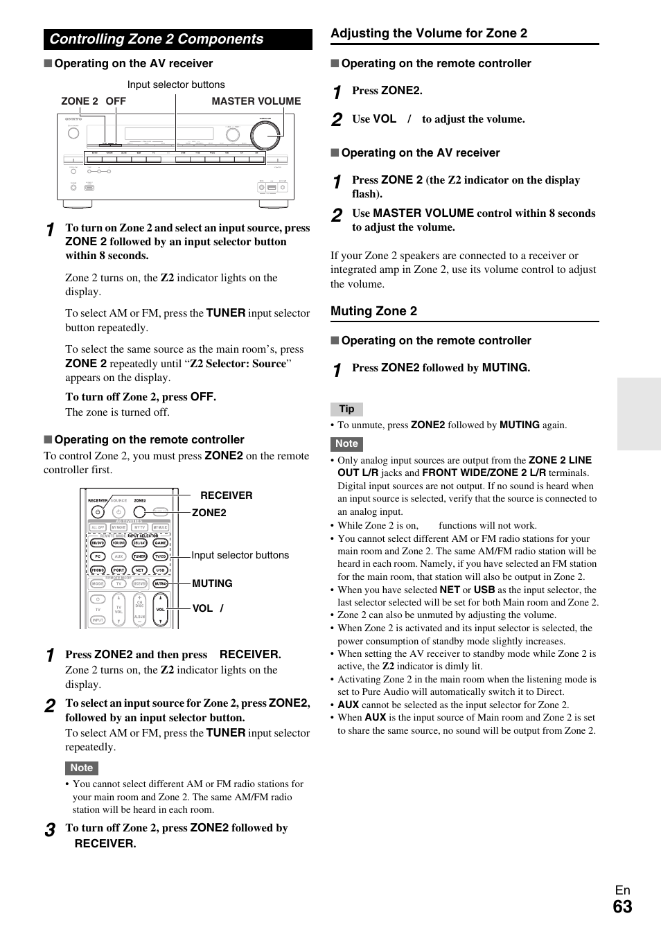 Controlling zone 2 components | Onkyo HT-RC370 User Manual | Page 63 / 92