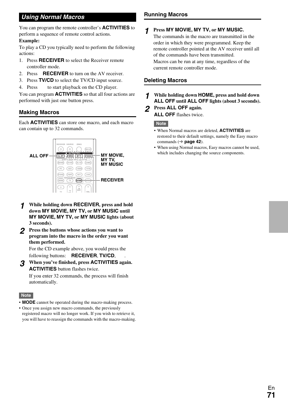 Using normal macros, E “using normal macros | Onkyo HT-RC370 User Manual | Page 71 / 92