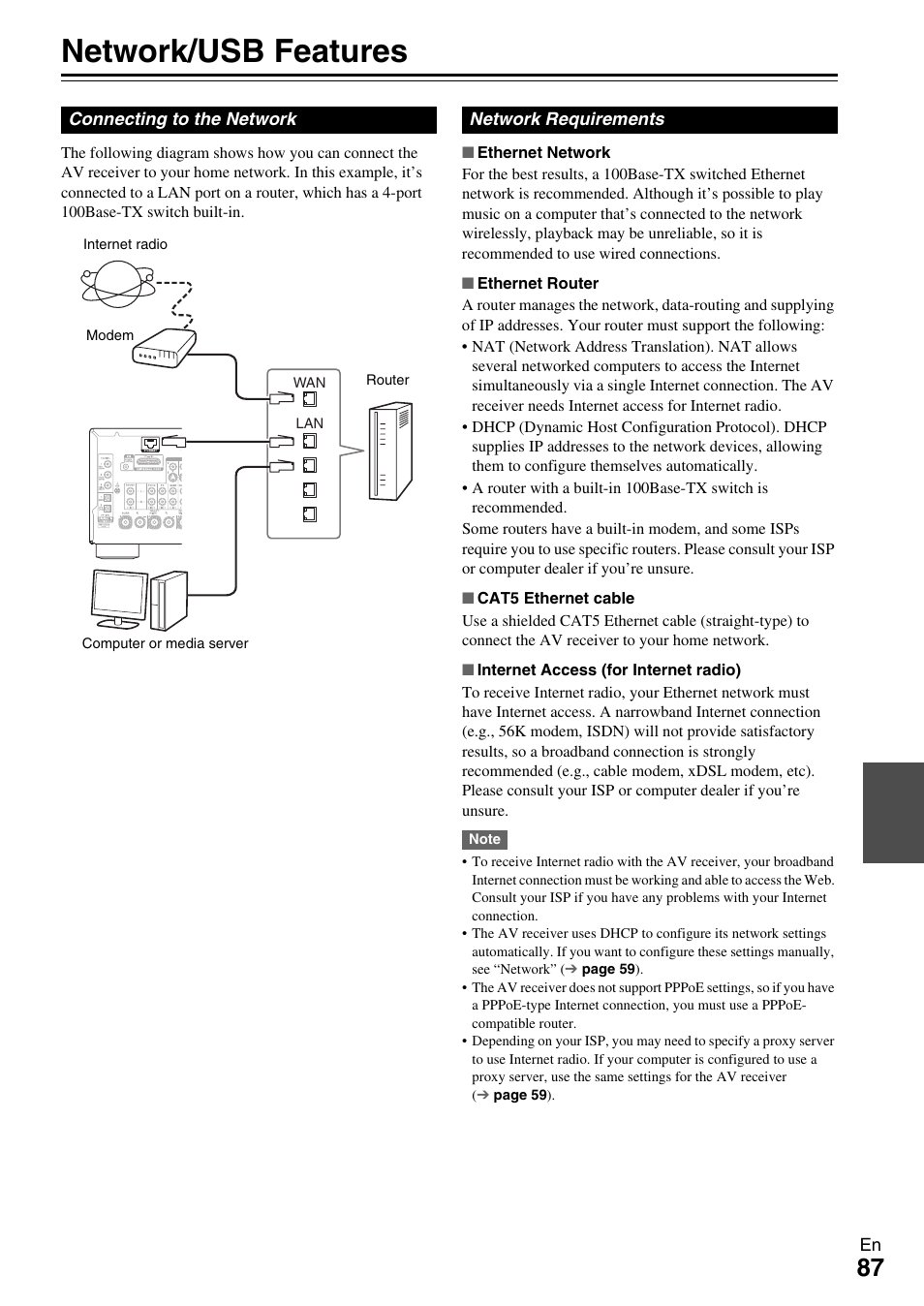 Network/usb features | Onkyo HT-RC370 User Manual | Page 87 / 92