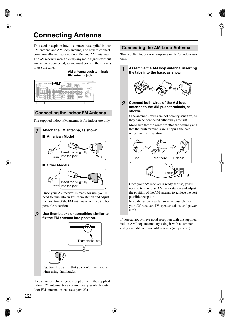 Connecting antenna | Onkyo TX-SR804E User Manual | Page 22 / 96