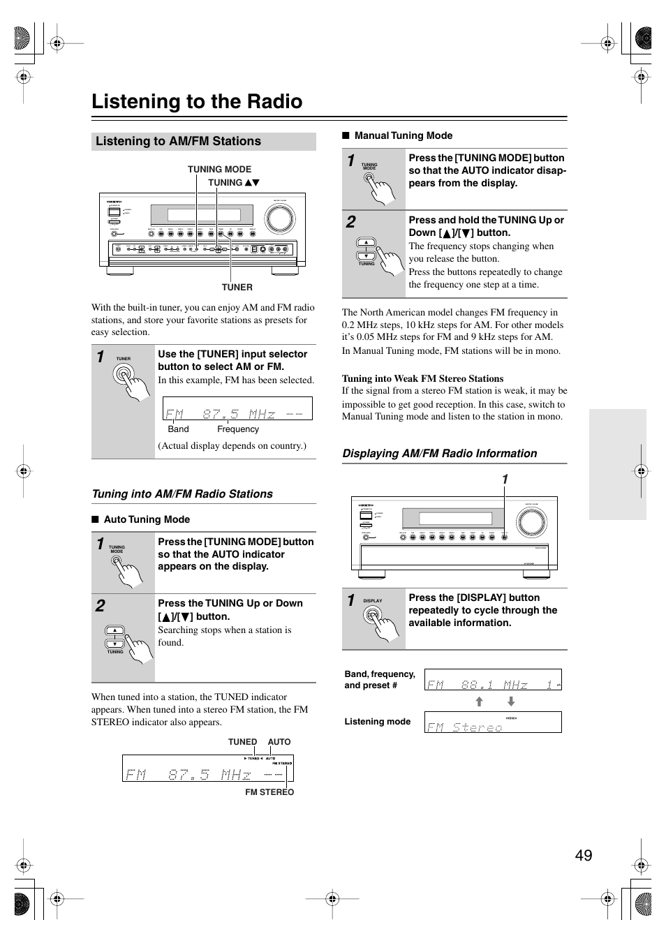 Listening to the radio | Onkyo TX-SR804E User Manual | Page 49 / 96