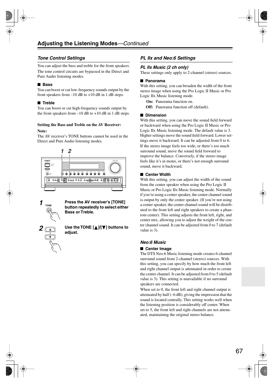 Adjusting the listening modes —continued | Onkyo TX-SR804E User Manual | Page 67 / 96