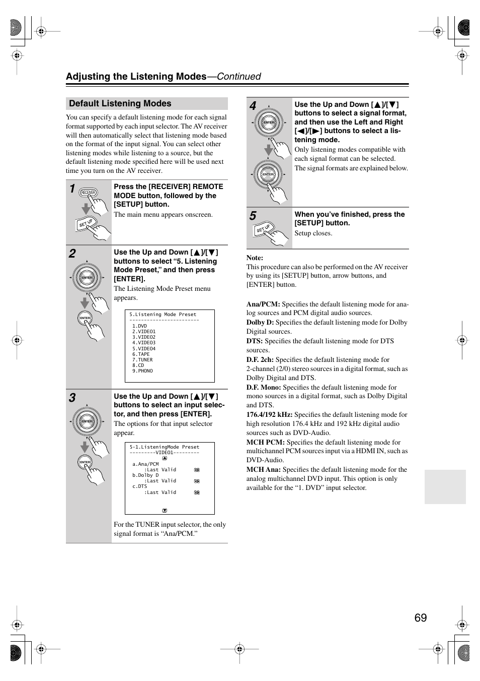 Adjusting the listening modes —continued | Onkyo TX-SR804E User Manual | Page 69 / 96