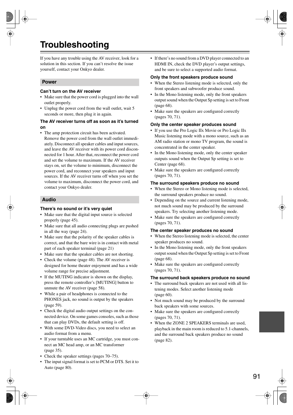 Troubleshooting | Onkyo TX-SR804E User Manual | Page 91 / 96