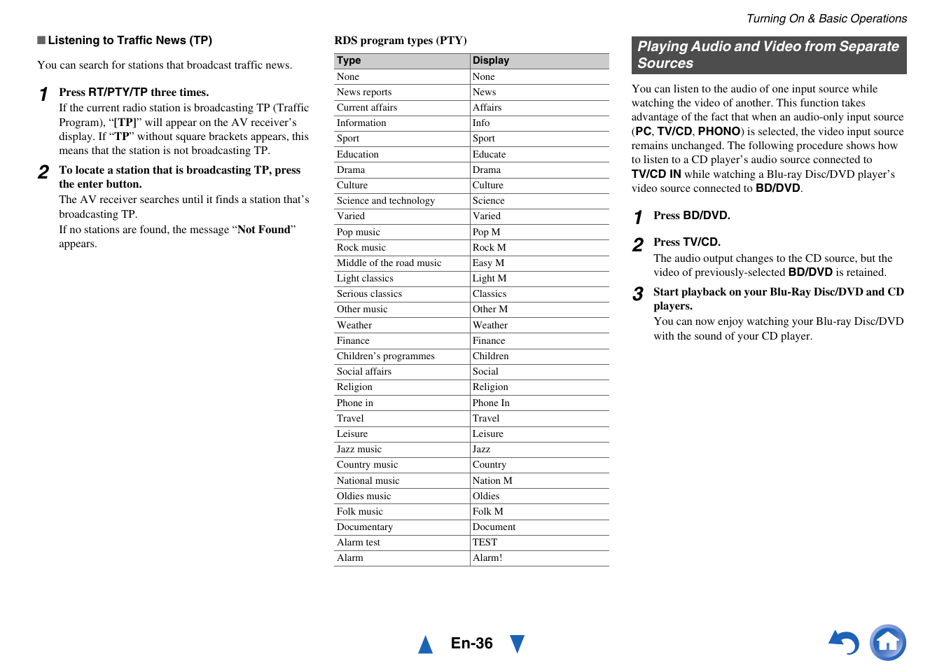 Playing audio and video from separate sources, En-36 | Onkyo AV Receiver TX-NR818 User Manual | Page 36 / 156