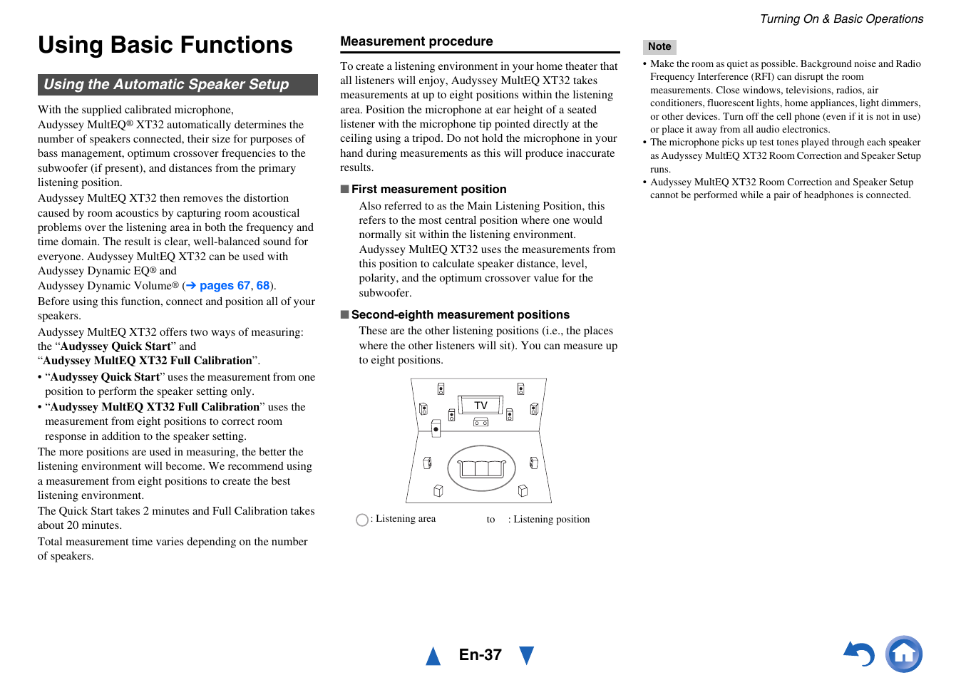 Using basic functions, Using the automatic speaker setup, Of “using the automatic speaker setup | En-37 | Onkyo AV Receiver TX-NR818 User Manual | Page 37 / 156
