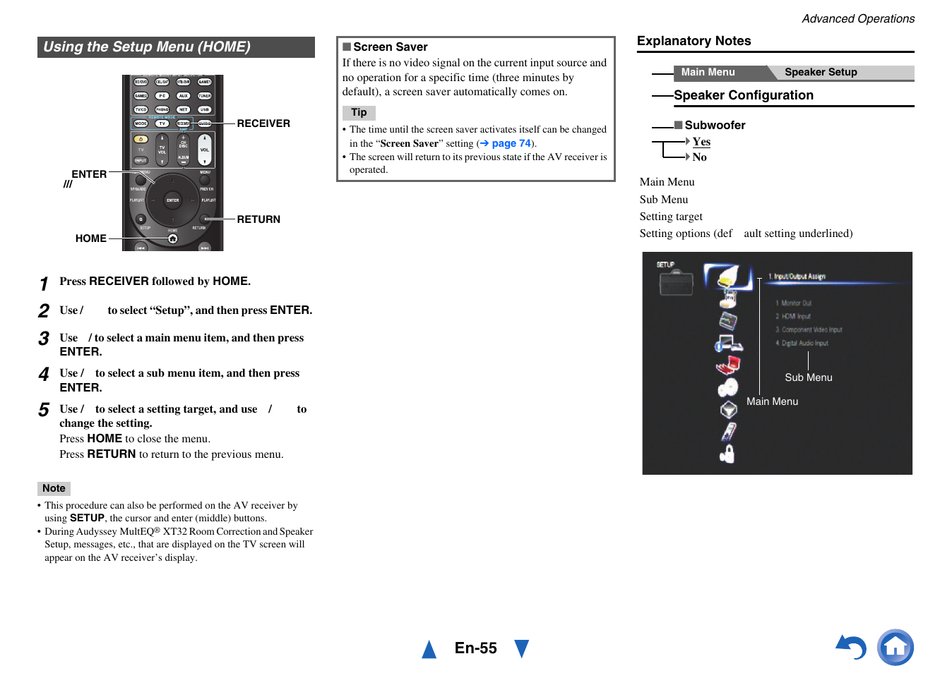 Using the setup menu (home), En-55 | Onkyo AV Receiver TX-NR818 User Manual | Page 55 / 156