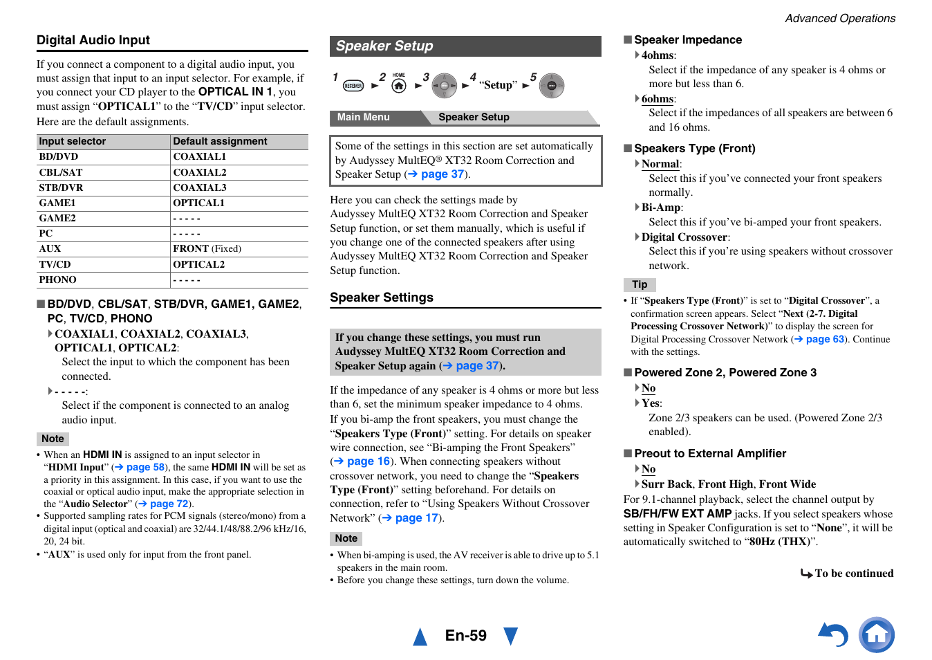 Speaker setup, Speaker setup” accor, Tings in “speaker settings | En-59 | Onkyo AV Receiver TX-NR818 User Manual | Page 59 / 156