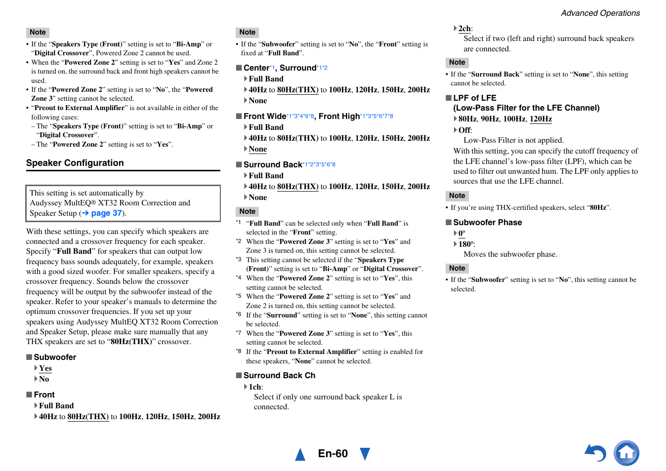 Manually, Speaker configuration, Channel. see “speaker configuration | D “speaker, Configuration, In “speaker, En-60 | Onkyo AV Receiver TX-NR818 User Manual | Page 60 / 156