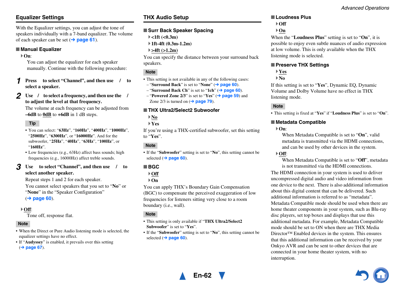 Equalizer settings, En-62 | Onkyo AV Receiver TX-NR818 User Manual | Page 62 / 156