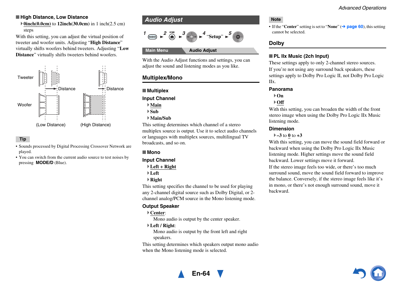 Audio adjust, En-64 | Onkyo AV Receiver TX-NR818 User Manual | Page 64 / 156
