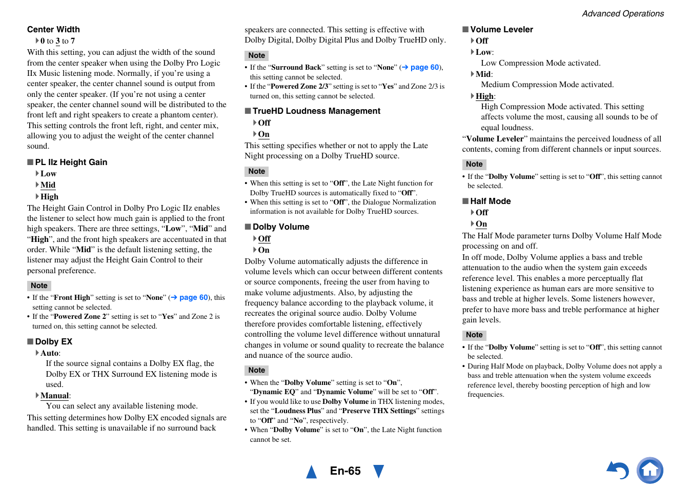 Ee “dolby volume” of, En-65 | Onkyo AV Receiver TX-NR818 User Manual | Page 65 / 156