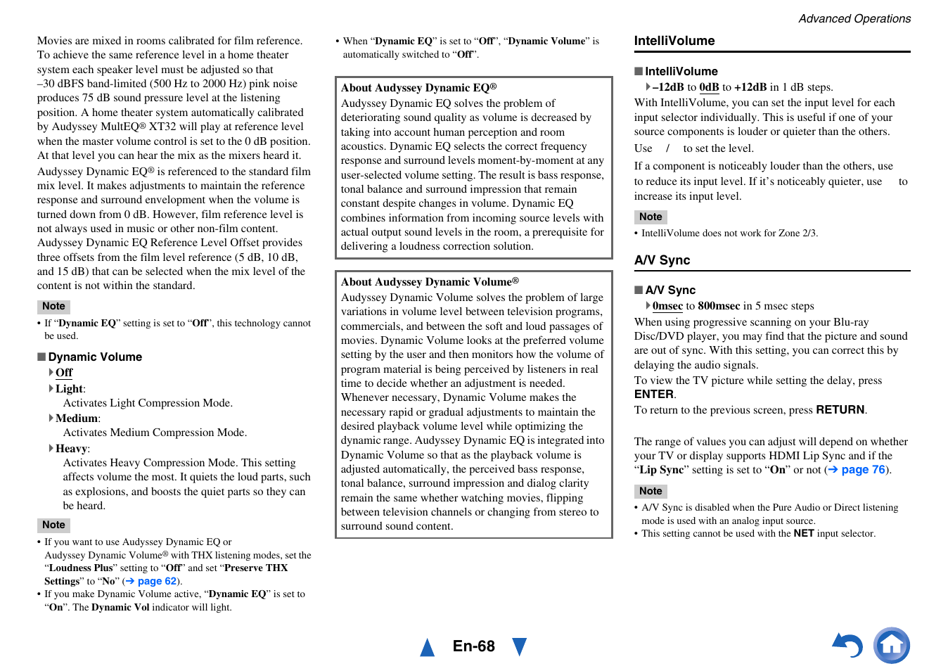 Dynamic volume, Settings, Dynamic volume” i | En-68 | Onkyo AV Receiver TX-NR818 User Manual | Page 68 / 156