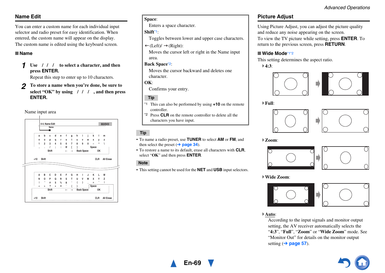 Picture adjust, En-69, Name edit | Onkyo AV Receiver TX-NR818 User Manual | Page 69 / 156