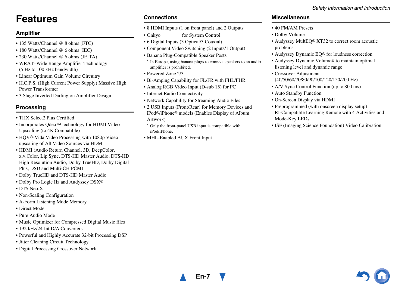 Features, En-7 | Onkyo AV Receiver TX-NR818 User Manual | Page 7 / 156