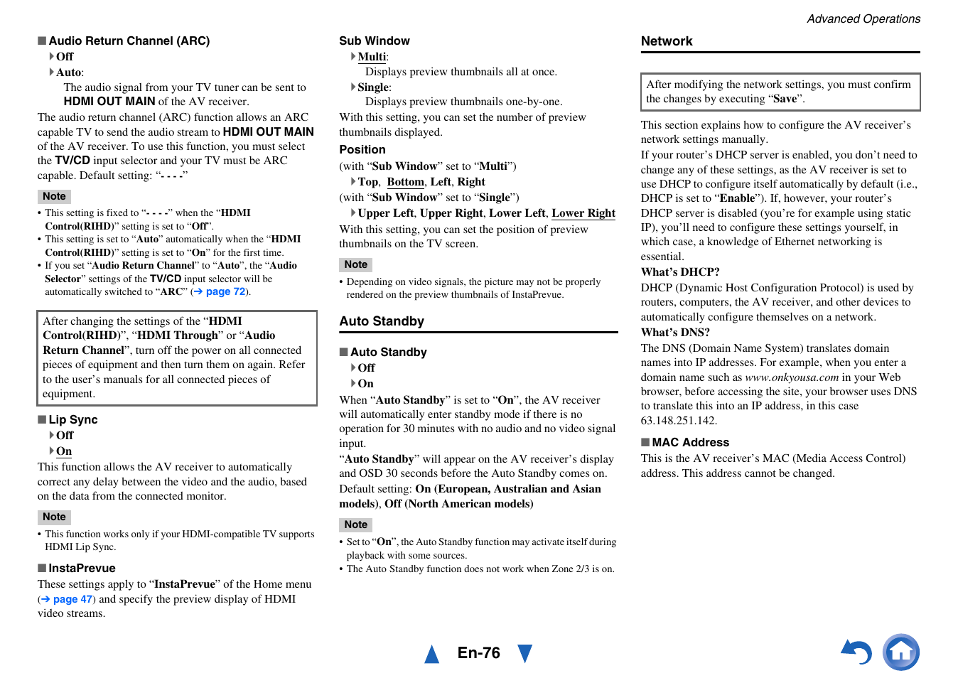 Auto standby, En-76 | Onkyo AV Receiver TX-NR818 User Manual | Page 76 / 156