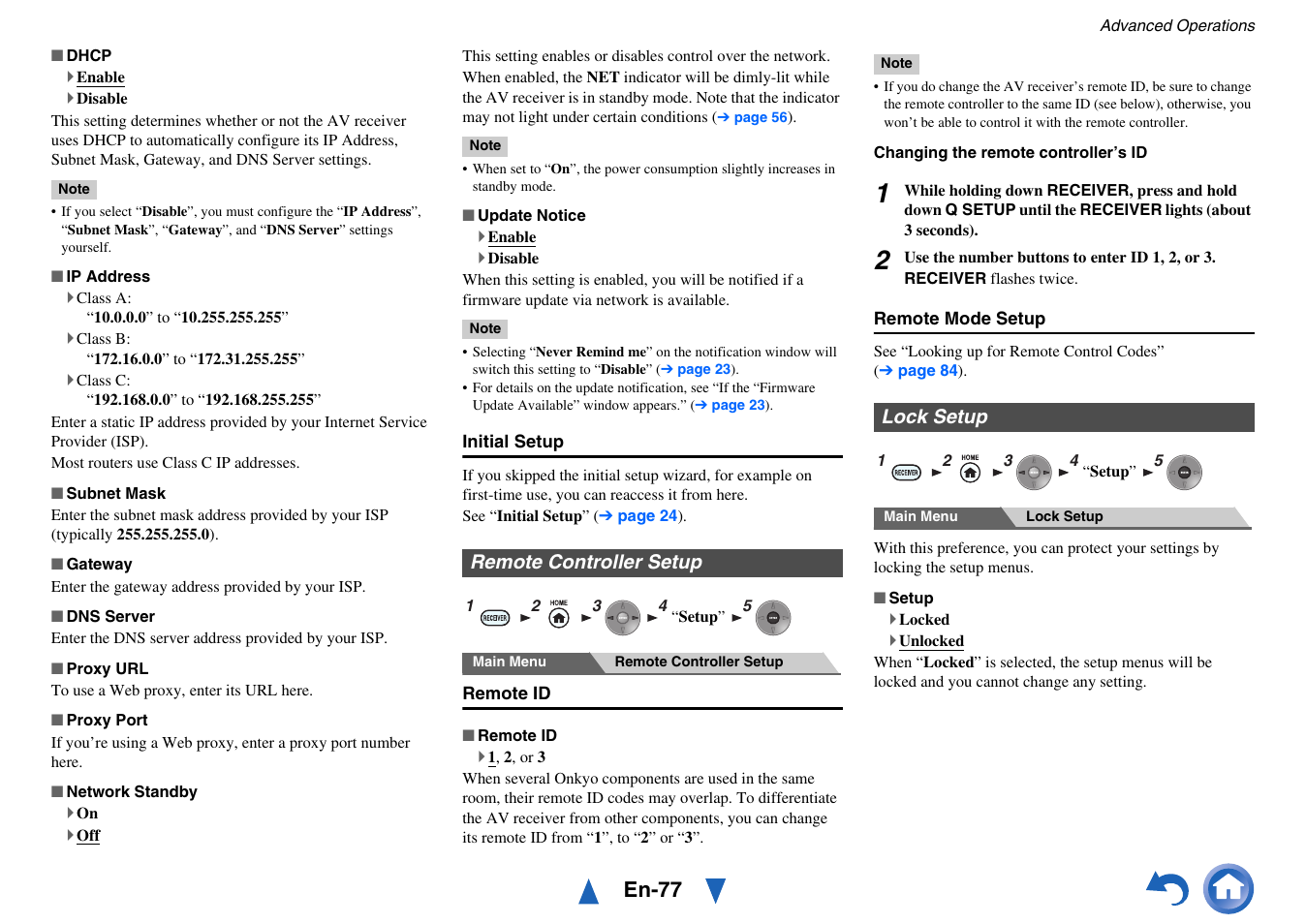 Remote controller setup, Lock setup, Remote controller setup lock setup | En-77 | Onkyo AV Receiver TX-NR818 User Manual | Page 77 / 156