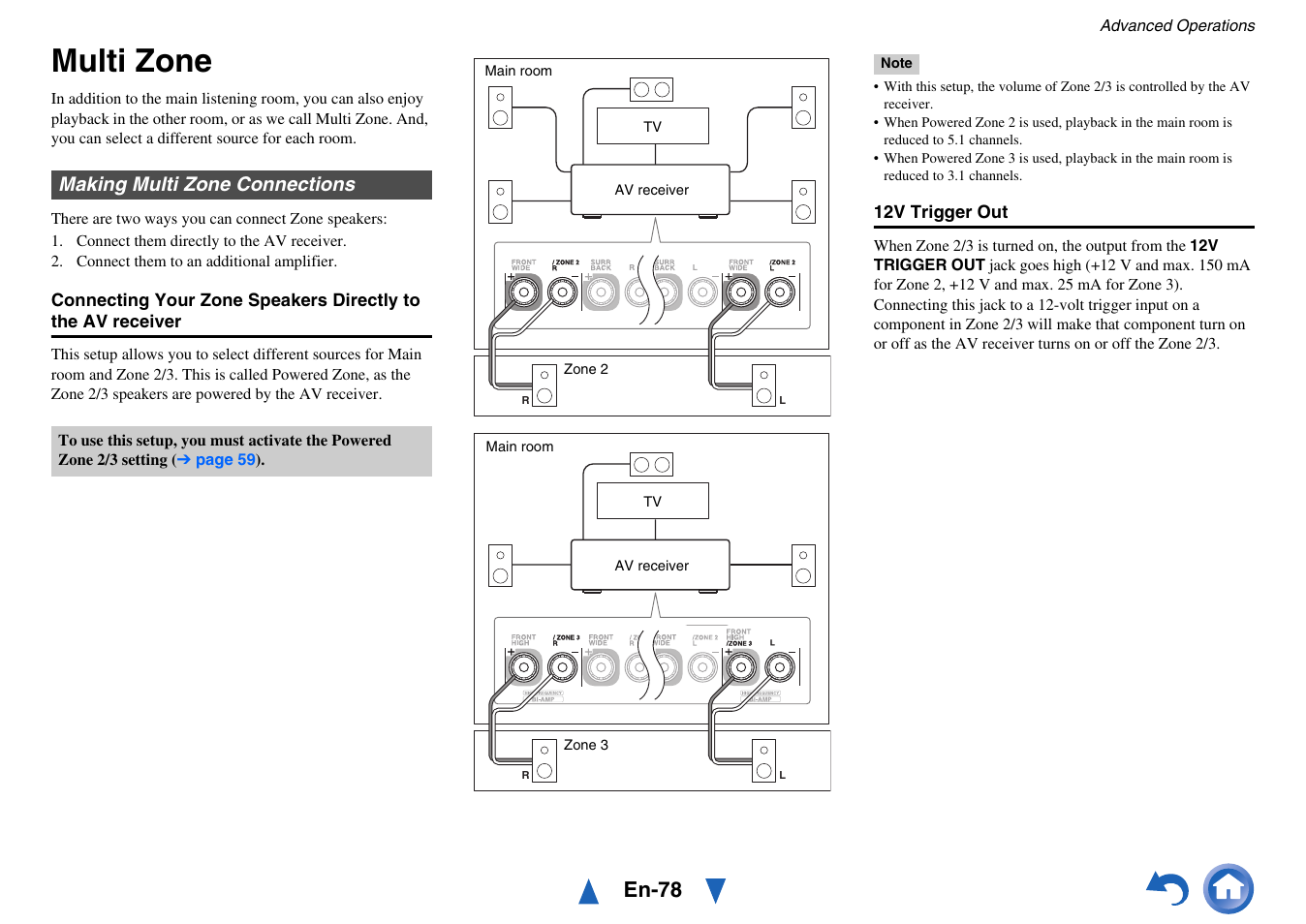 Multi zone, Making multi zone connections, En-78 | Onkyo AV Receiver TX-NR818 User Manual | Page 78 / 156