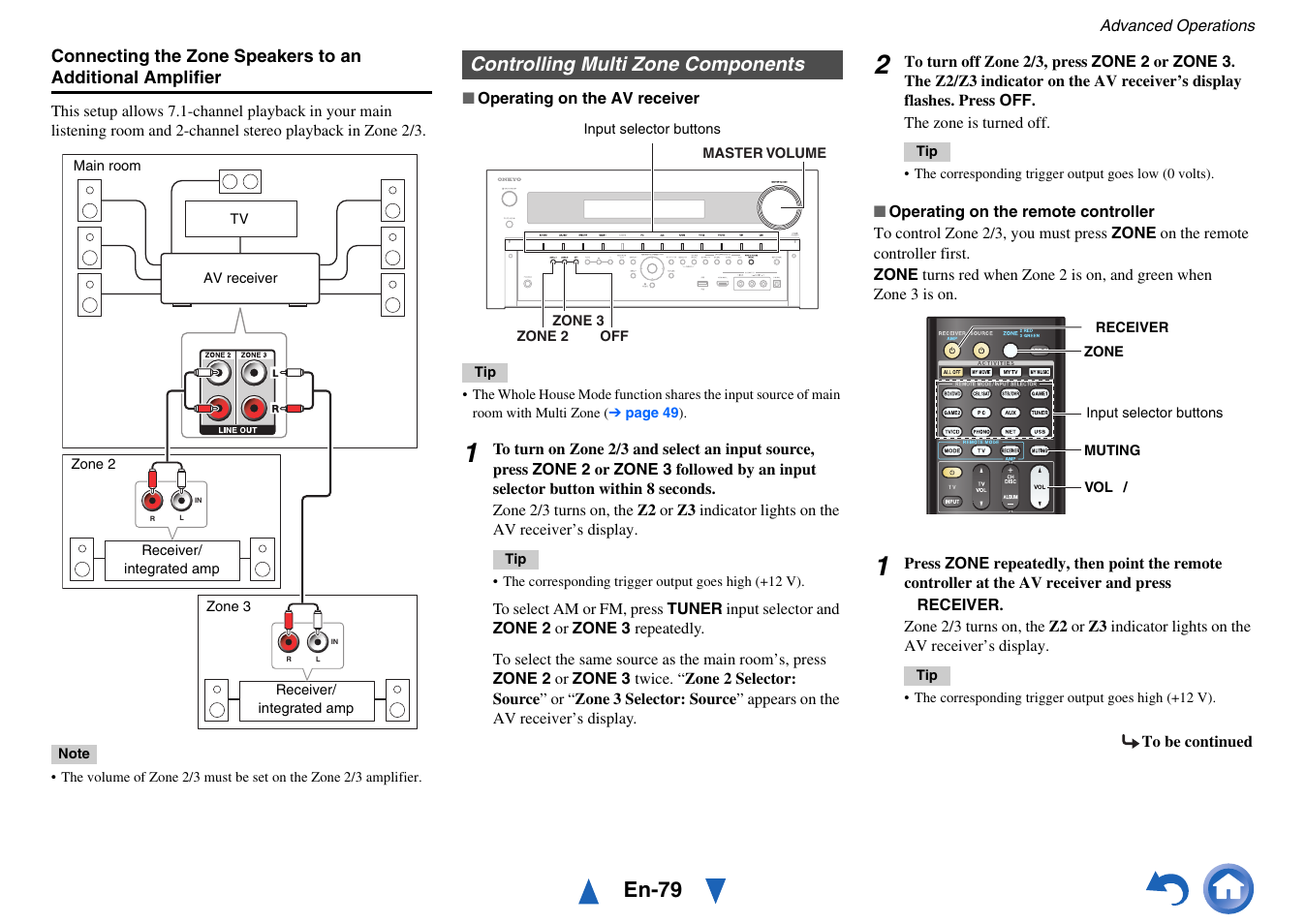 Controlling multi zone components, Cator, En-79 | Onkyo AV Receiver TX-NR818 User Manual | Page 79 / 156