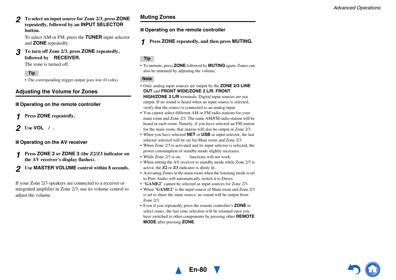 Adjusting the volume for zones | Onkyo AV Receiver TX-NR818 User Manual | Page 80 / 156