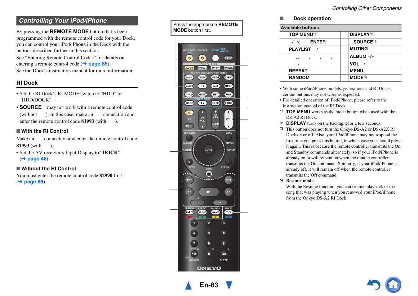 Controlling your ipod/iphone, En-83 | Onkyo AV Receiver TX-NR818 User Manual | Page 83 / 156