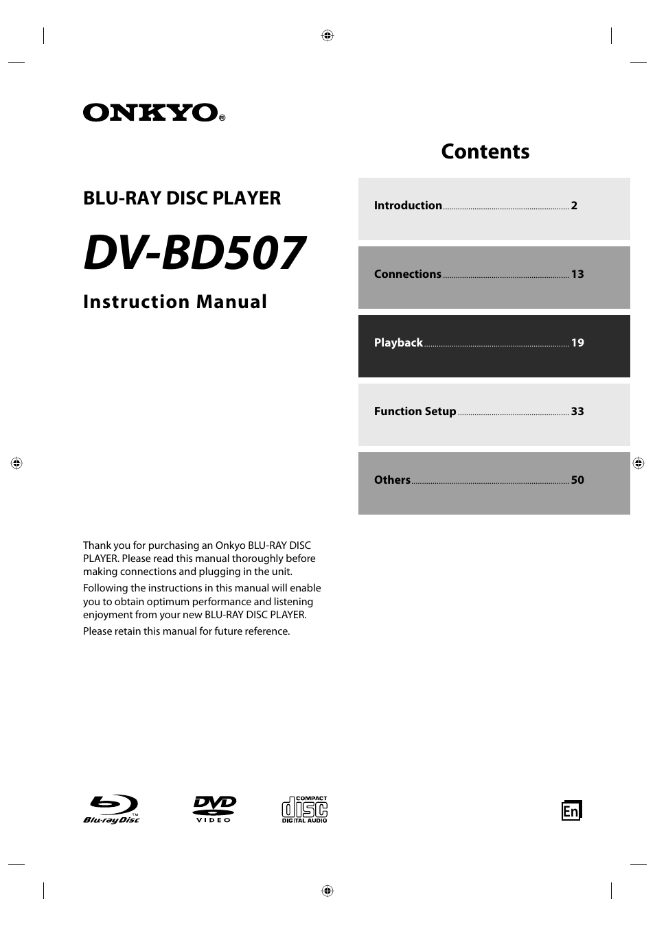 Onkyo DV-BD507 User Manual | 56 pages