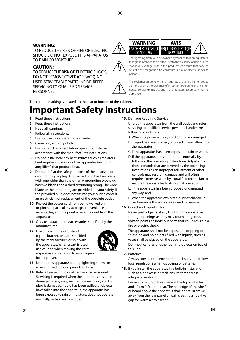 Important safety instructions, Warning, Caution | Onkyo DV-BD507 User Manual | Page 2 / 56