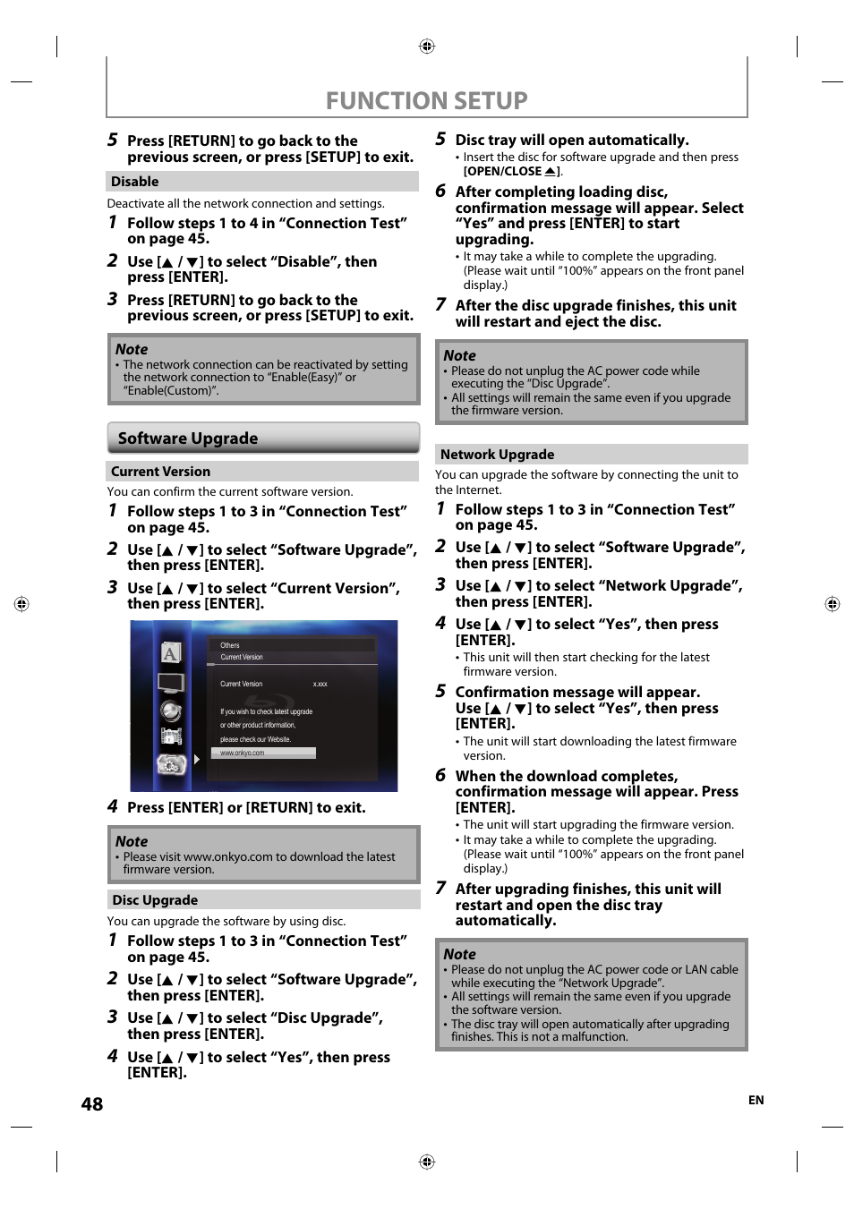 Function setup | Onkyo DV-BD507 User Manual | Page 48 / 56