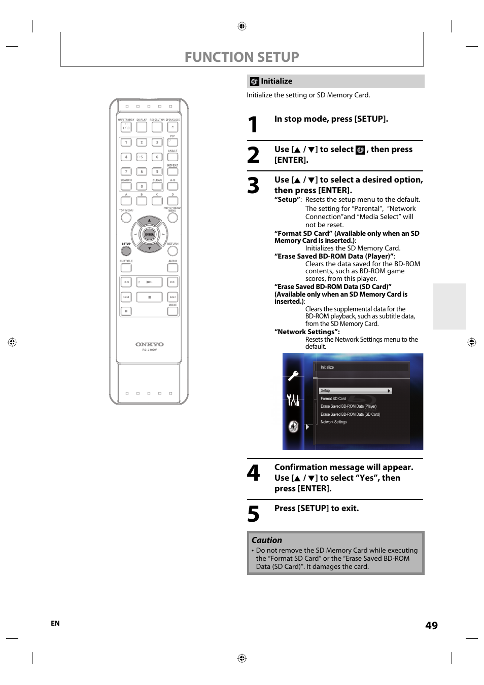 Function setup | Onkyo DV-BD507 User Manual | Page 49 / 56