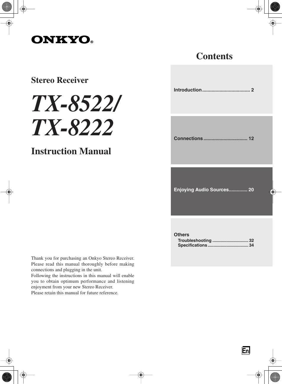 Onkyo TX-8222 User Manual | 36 pages