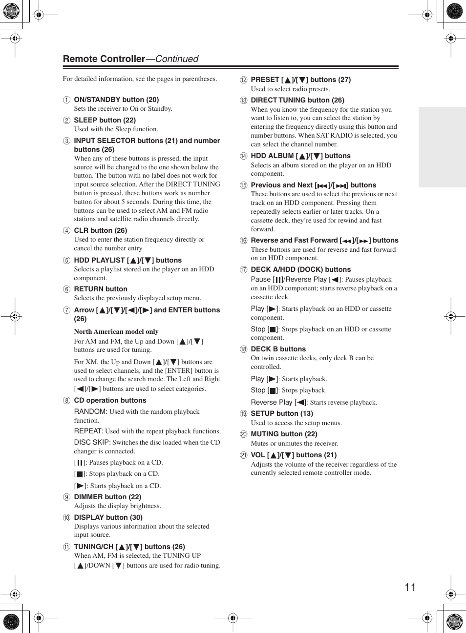 Remote controller —continued | Onkyo TX-8222 User Manual | Page 11 / 36