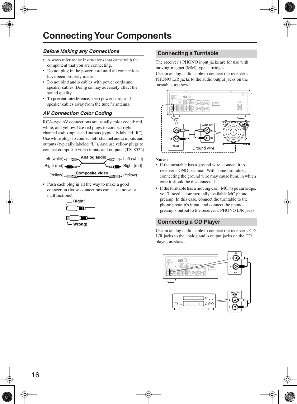 Connecting your components | Onkyo TX-8222 User Manual | Page 16 / 36