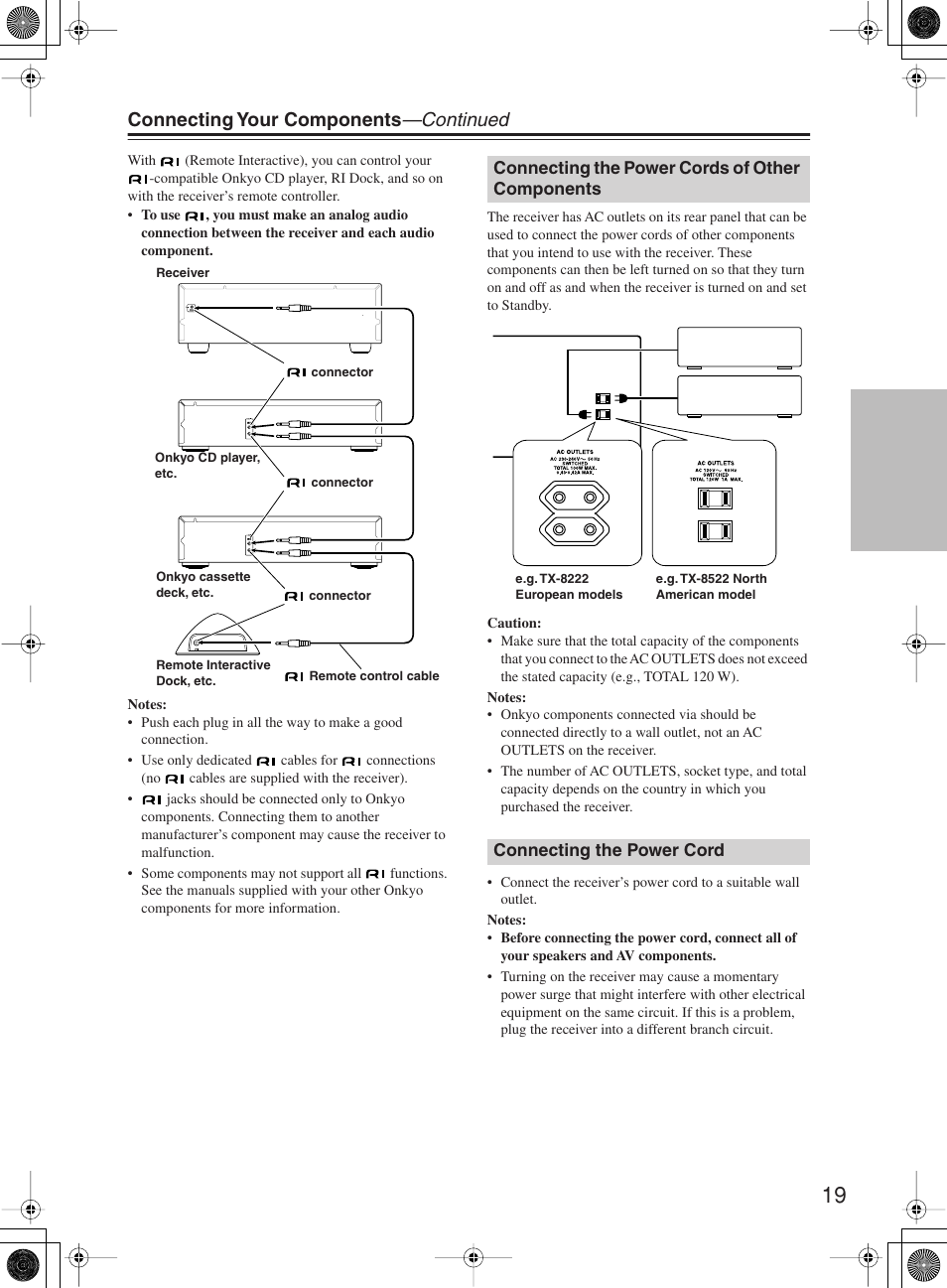 Connecting your components —continued | Onkyo TX-8222 User Manual | Page 19 / 36