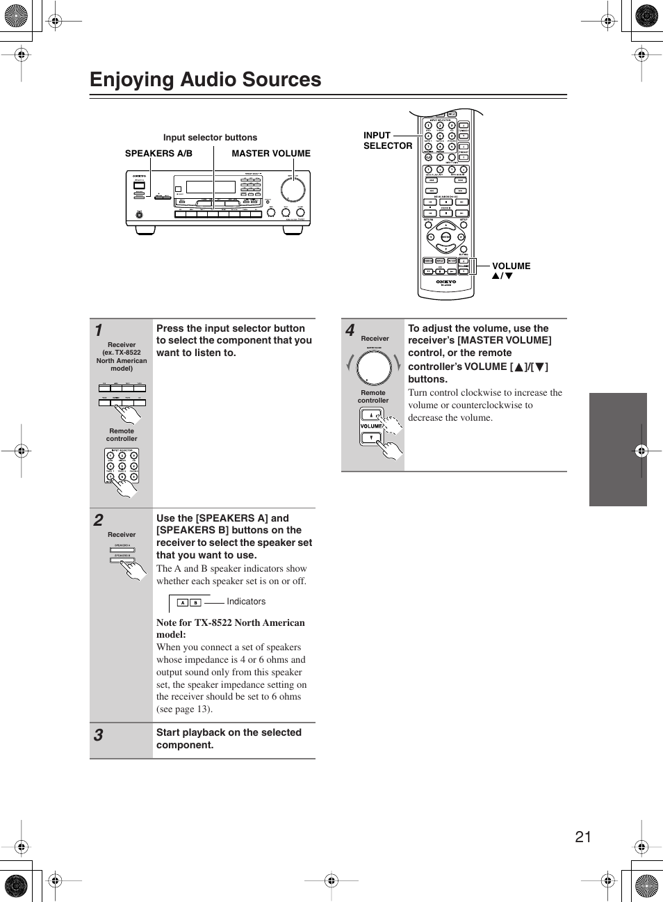 Enjoying audio sources | Onkyo TX-8222 User Manual | Page 21 / 36