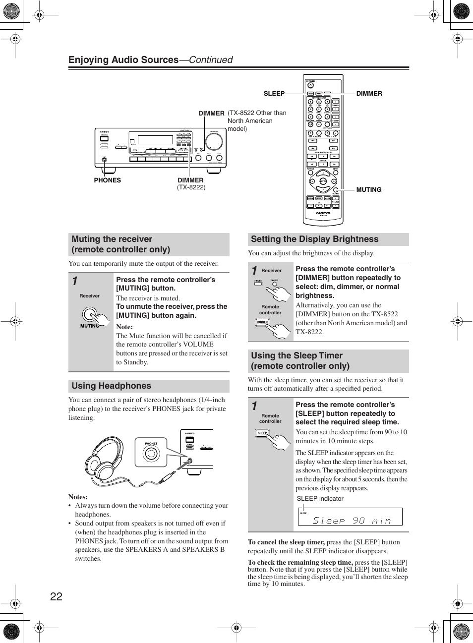 Enjoying audio sources —continued | Onkyo TX-8222 User Manual | Page 22 / 36