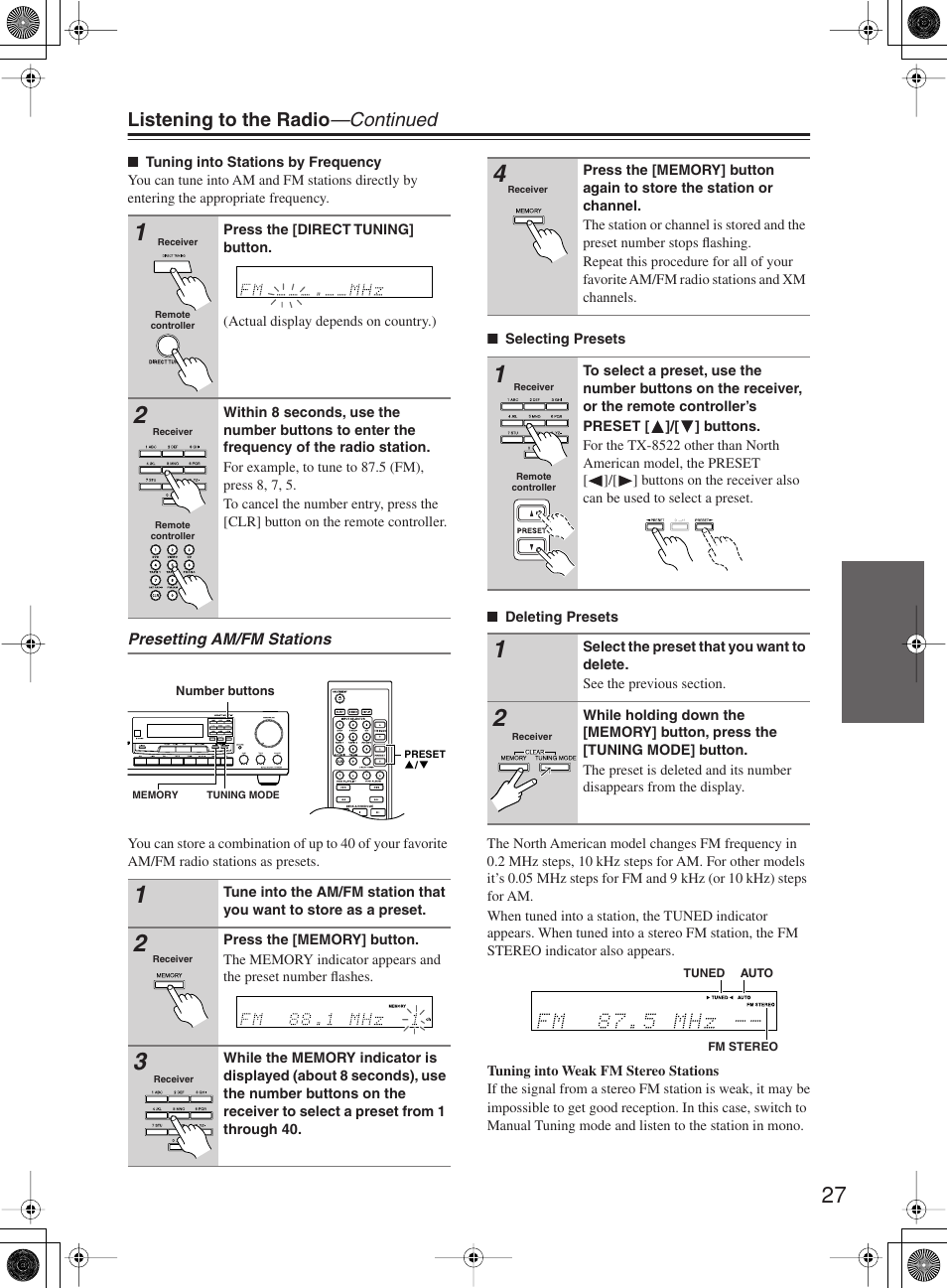 Listening to the radio —continued | Onkyo TX-8222 User Manual | Page 27 / 36