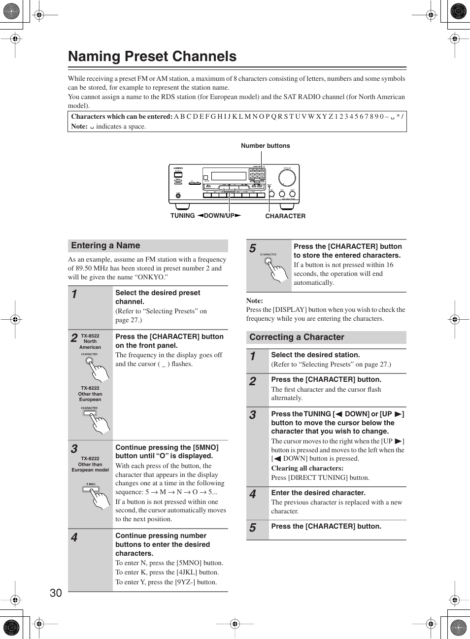 Naming preset channels | Onkyo TX-8222 User Manual | Page 30 / 36