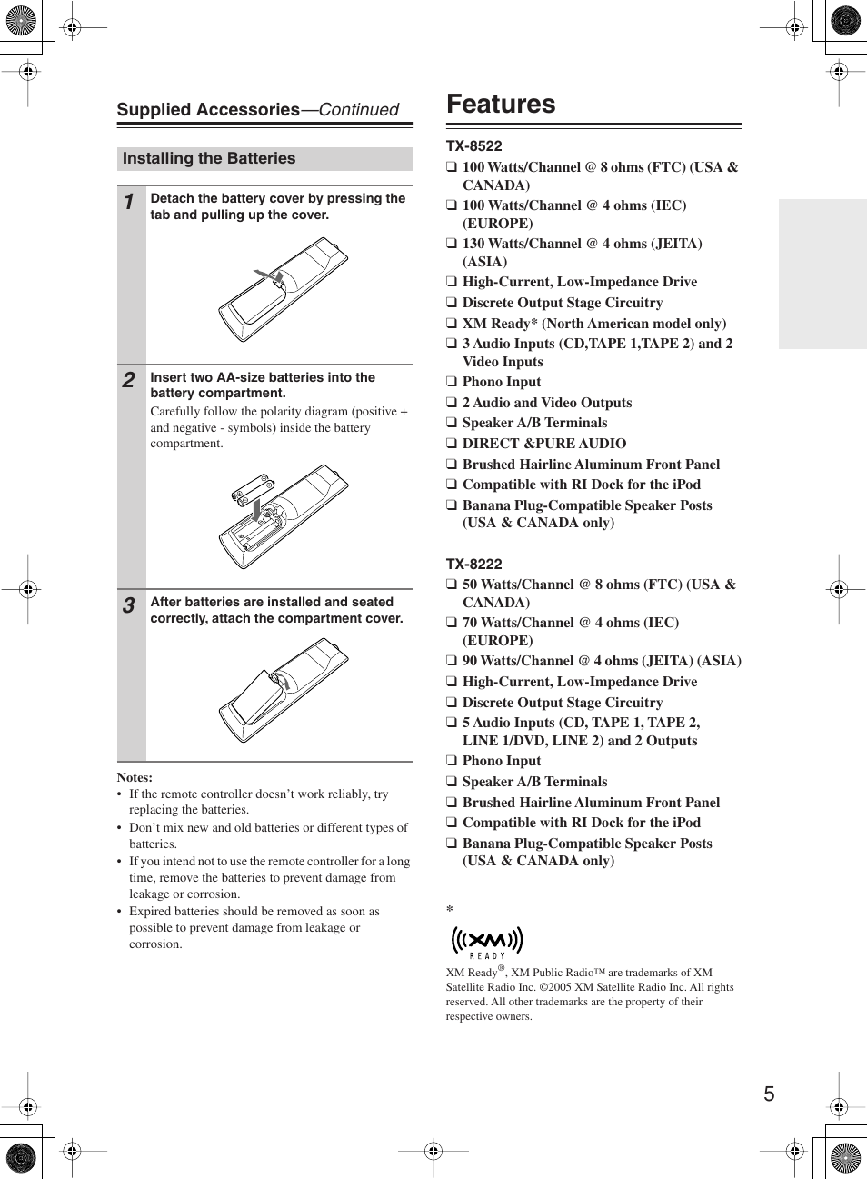 Features | Onkyo TX-8222 User Manual | Page 5 / 36