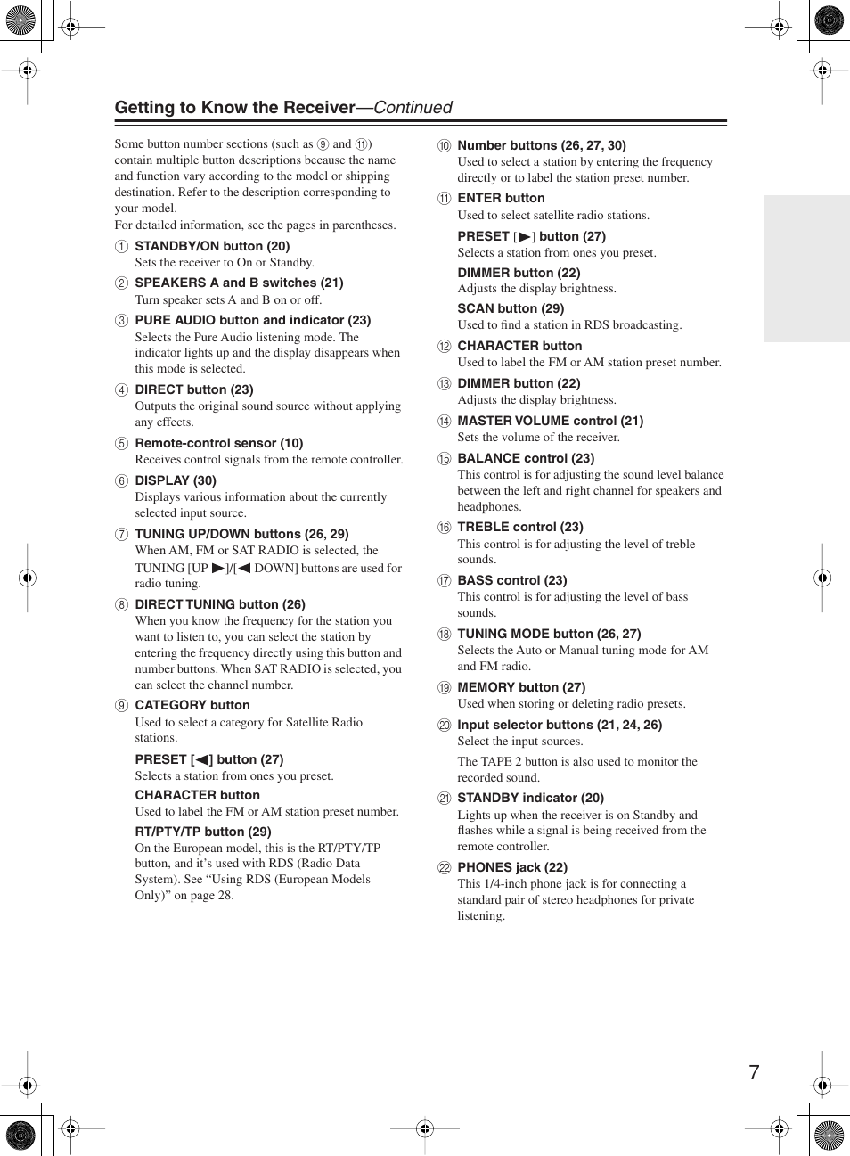 Getting to know the receiver —continued | Onkyo TX-8222 User Manual | Page 7 / 36