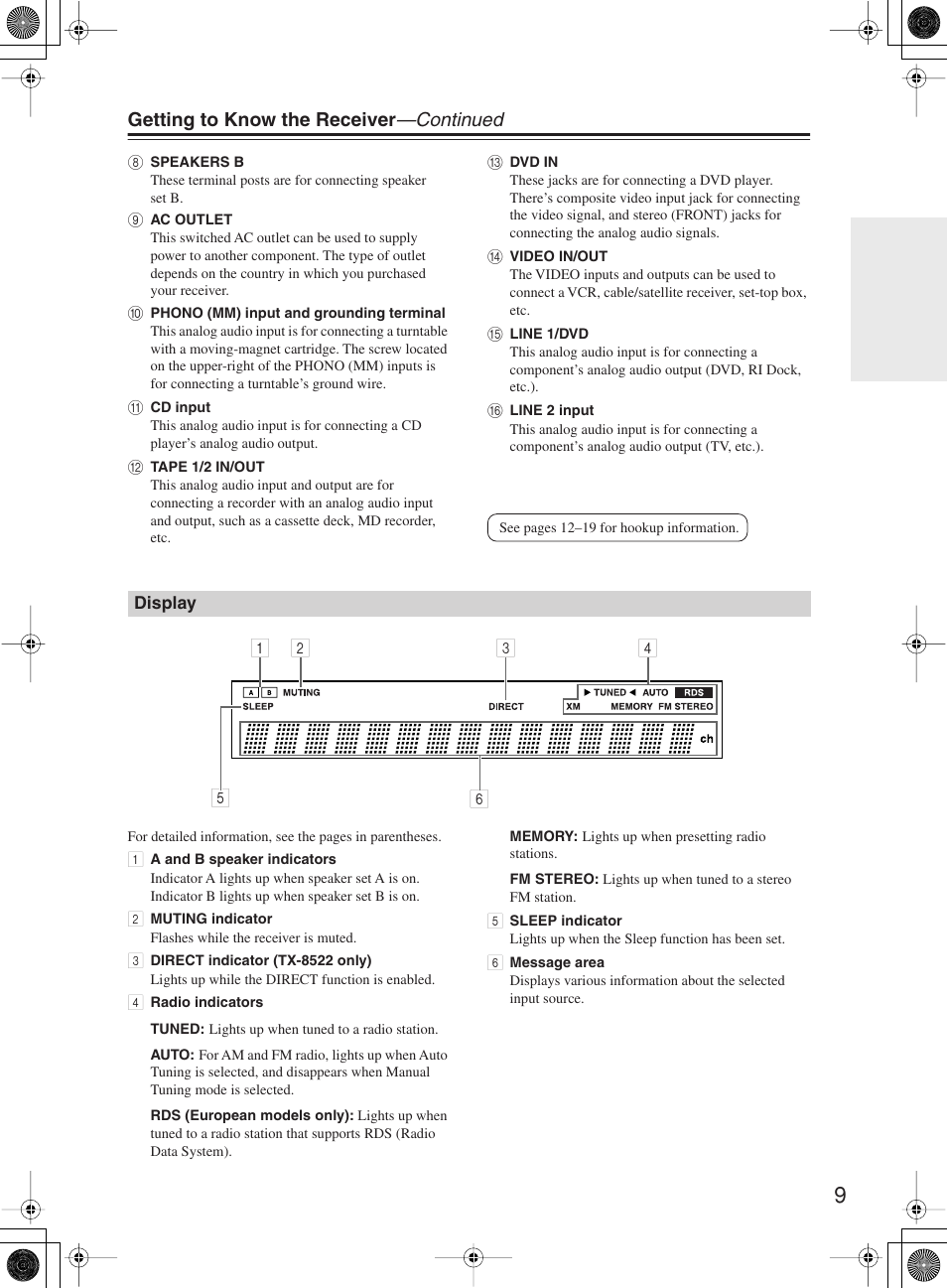 Getting to know the receiver —continued | Onkyo TX-8222 User Manual | Page 9 / 36