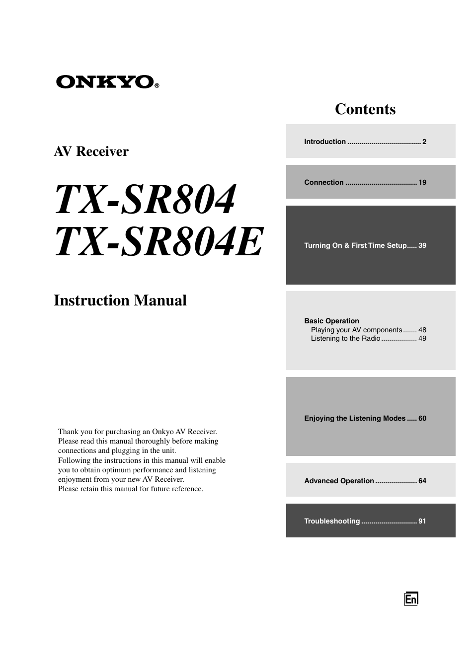 Onkyo TX-SR804 User Manual | 96 pages