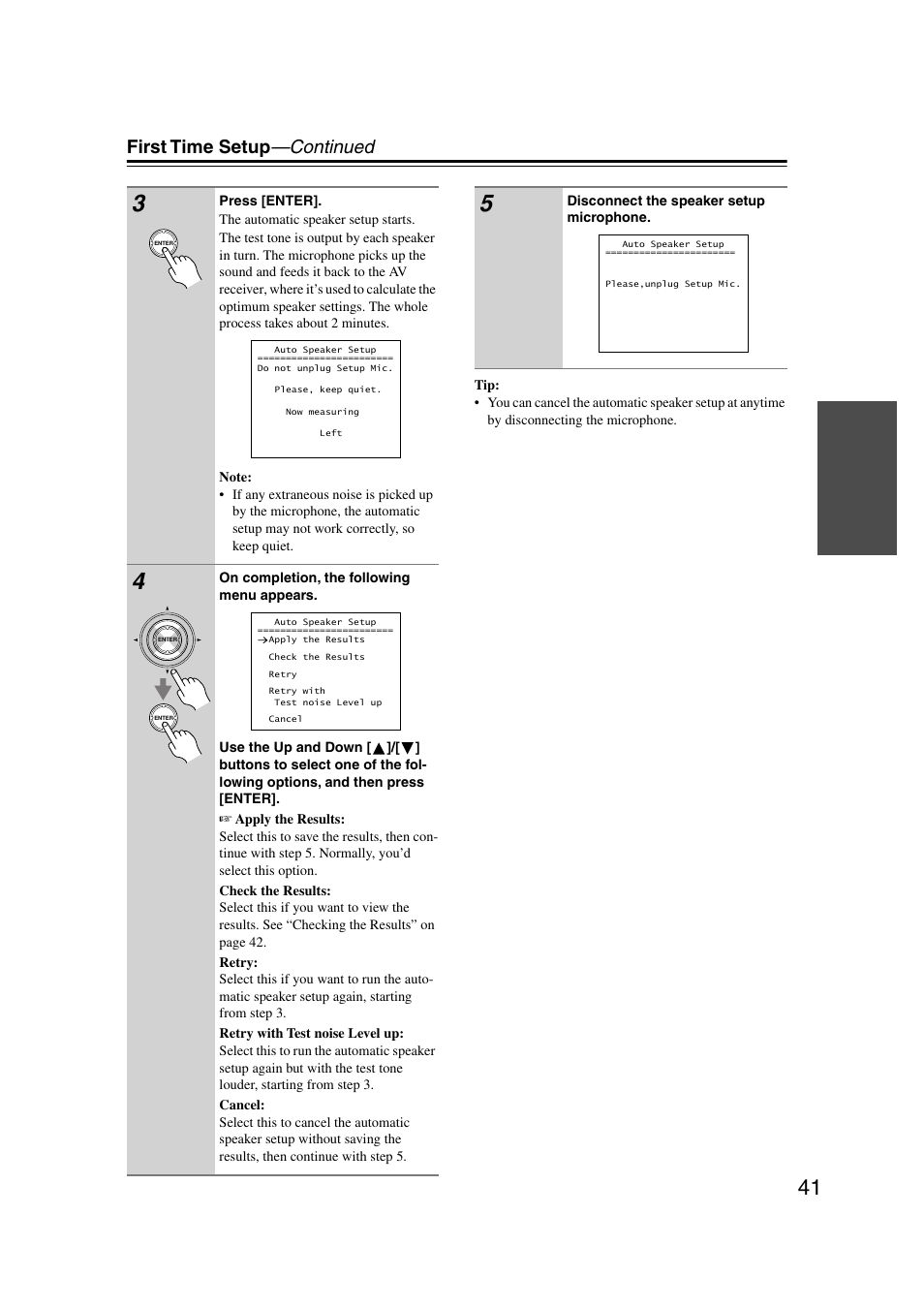 First time setup —continued | Onkyo TX-SR804 User Manual | Page 41 / 96