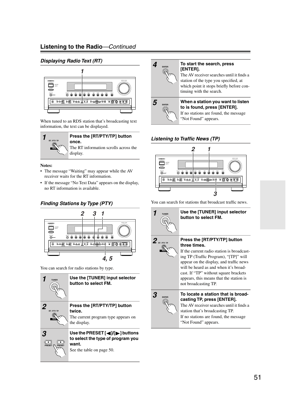 Utton (51, Listening to the radio —continued | Onkyo TX-SR804 User Manual | Page 51 / 96