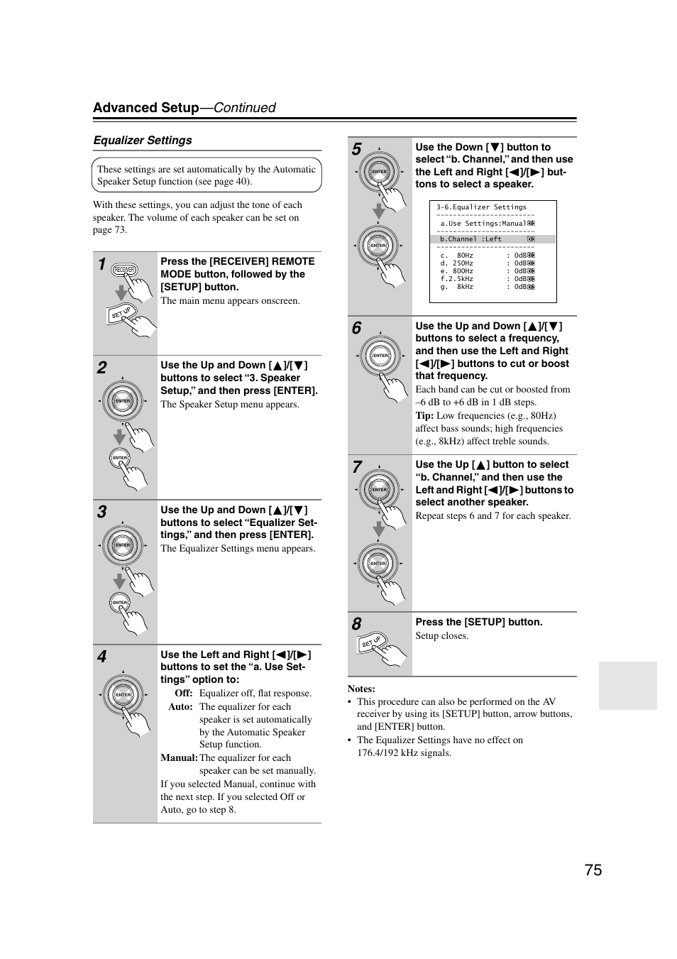 P.75, Advanced setup —continued | Onkyo TX-SR804 User Manual | Page 75 / 96