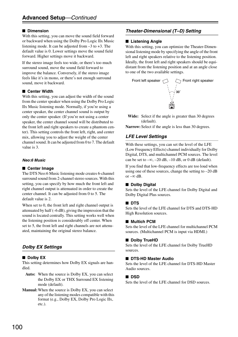 Advanced setup —continued | Onkyo PR-SC886 User Manual | Page 100 / 134