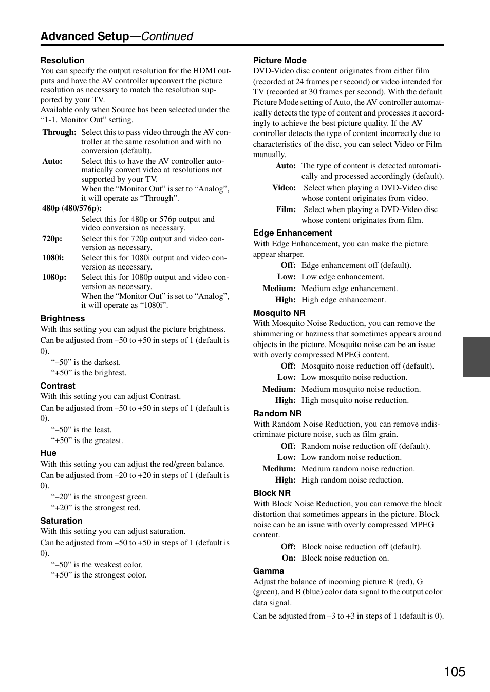 Advanced setup —continued | Onkyo PR-SC886 User Manual | Page 105 / 134