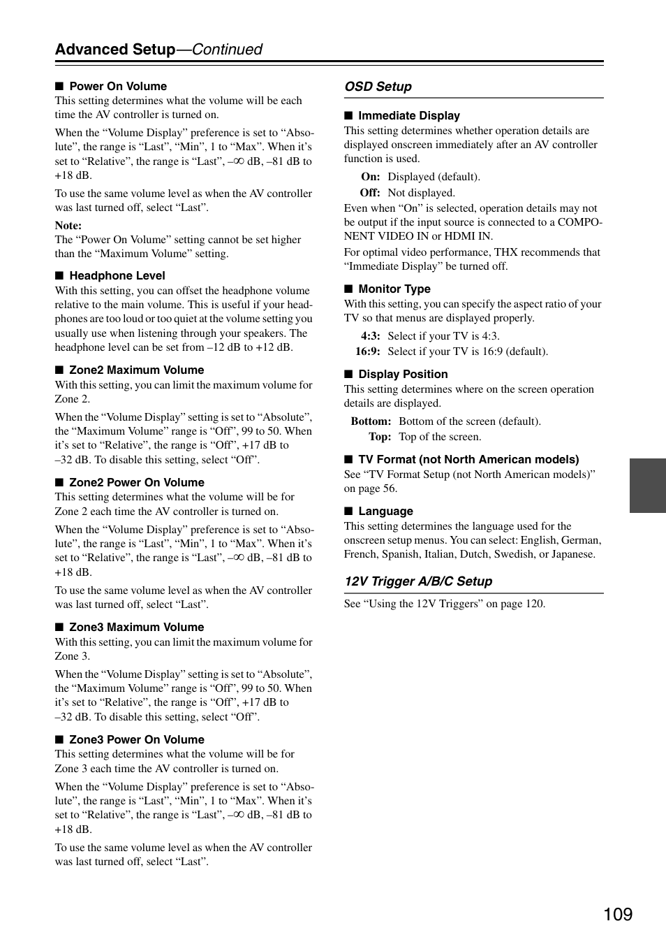 Advanced setup —continued | Onkyo PR-SC886 User Manual | Page 109 / 134