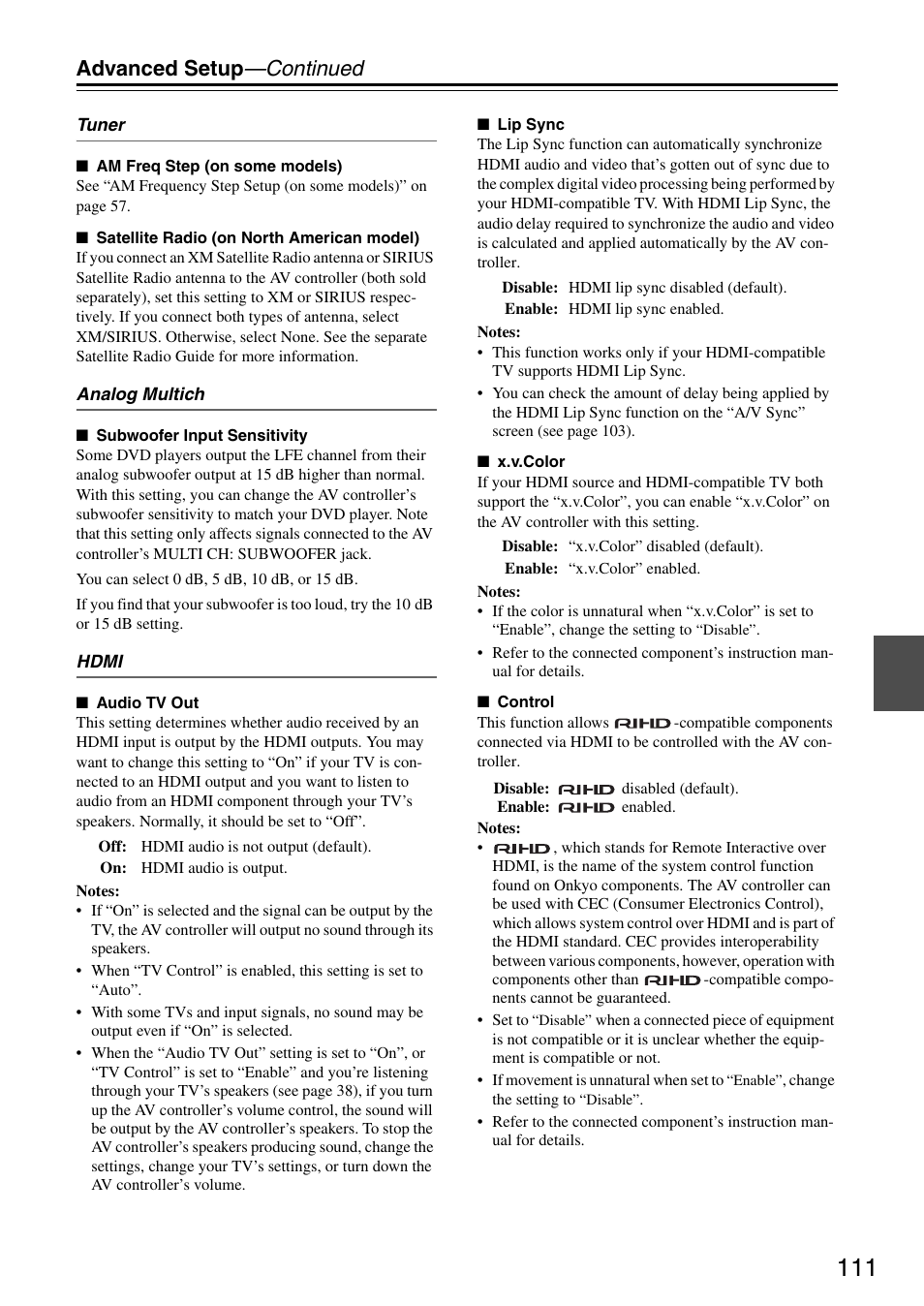 Advanced setup —continued | Onkyo PR-SC886 User Manual | Page 111 / 134